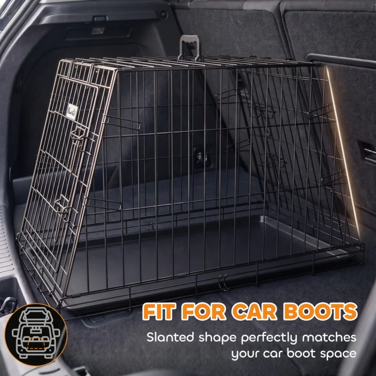 Compact Folding Car-Boot Dog Crate with Tray – Black, 76cm