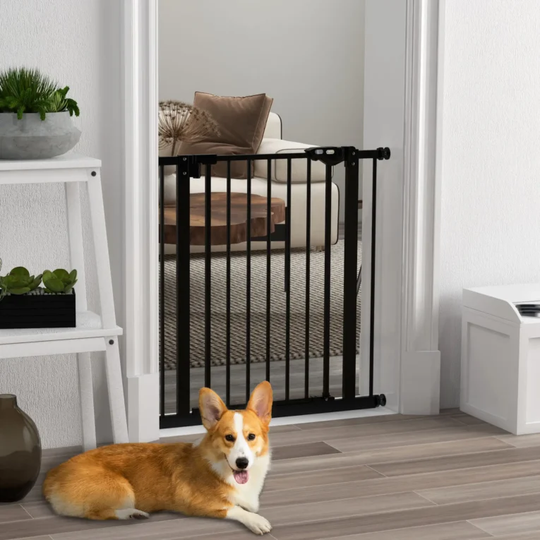 Dog Gate with Double-Action Latch – Black, 74–80cm