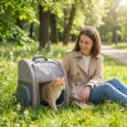 Folding Pet Backpack with Mesh Windows – Grey, 5kg Capacity