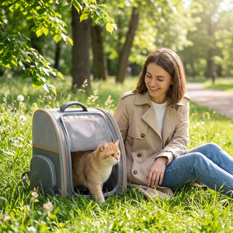 Folding Pet Backpack with Mesh Windows – Grey, 5kg Capacity Folding Pet Backpack with Mesh Windows – Grey, 5kg Capacity