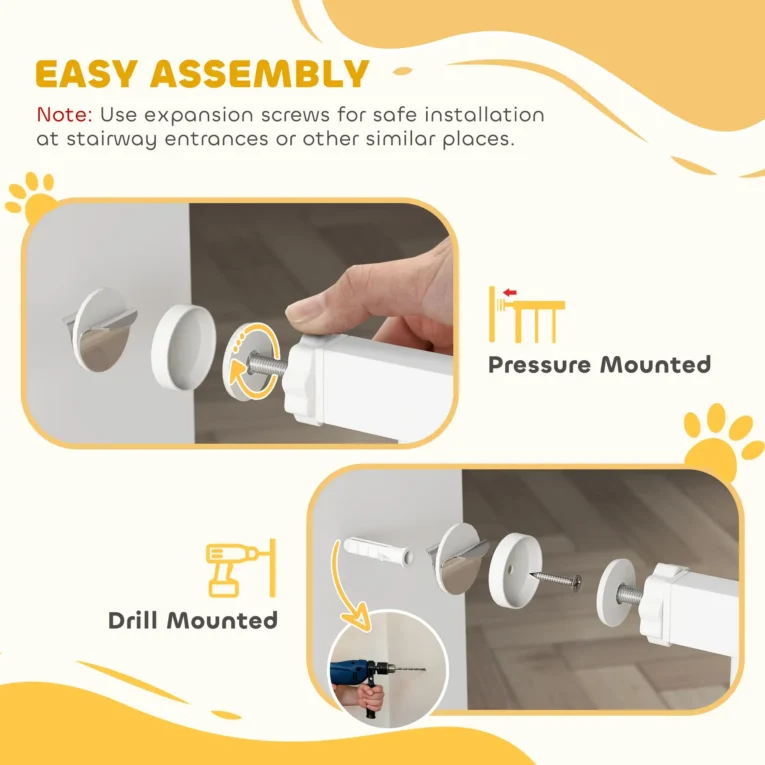 106cm Tall Dog Gate with Cat Door and Extensions – White, 76–104cm 106cm Tall Dog Gate with Cat Door and Extensions – White, 76–104cm