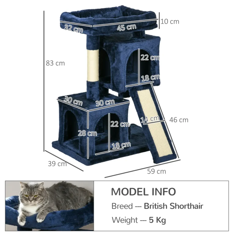 Dual-Condo Cat Activity Tree with Sisal Posts – Navy Blue