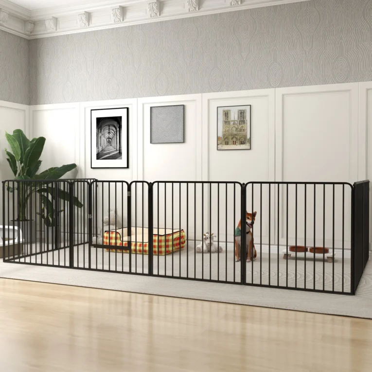 Eight-Panel Steel Dog Playpen with Gate – Black, 80cm High