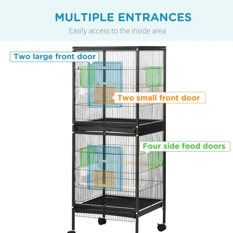 Large Bird Cage Aviary with Wheels – Black