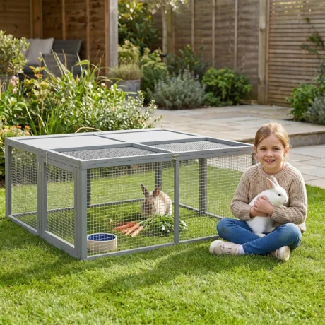 Folding Wooden Rabbit Exercise Pen – Grey, 110cm