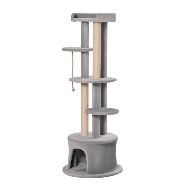 Tall Cat Tower with Den and Multiple Perches – Grey, 150cm Tall Cat Tower with Den and Multiple Perches – Grey, 150cm