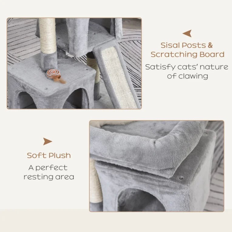 Dual-Condo Cat Activity Tree with Sisal Posts – Grey
