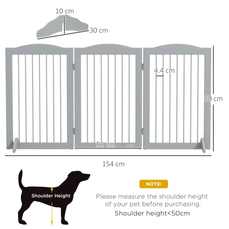 Three-Panel Freestanding Dog Gate with Feet – Grey, 80cm High Three-Panel Freestanding Dog Gate with Feet – Grey, 80cm High