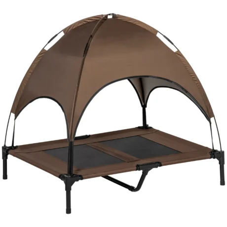 Raised Dog Bed with Canopy &ndash; Brown, 92 &times; 76cm
