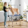 Folding Dog Grooming Table with Two Loops and Basket – Blue, 107cm