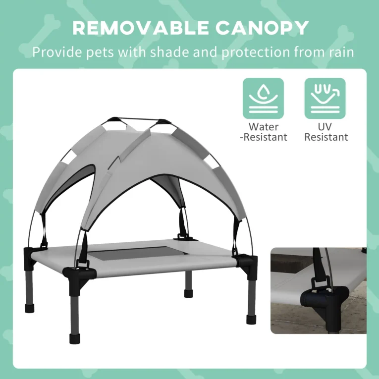 Raised Dog Bed with Canopy – Light Grey, 61 × 46cm