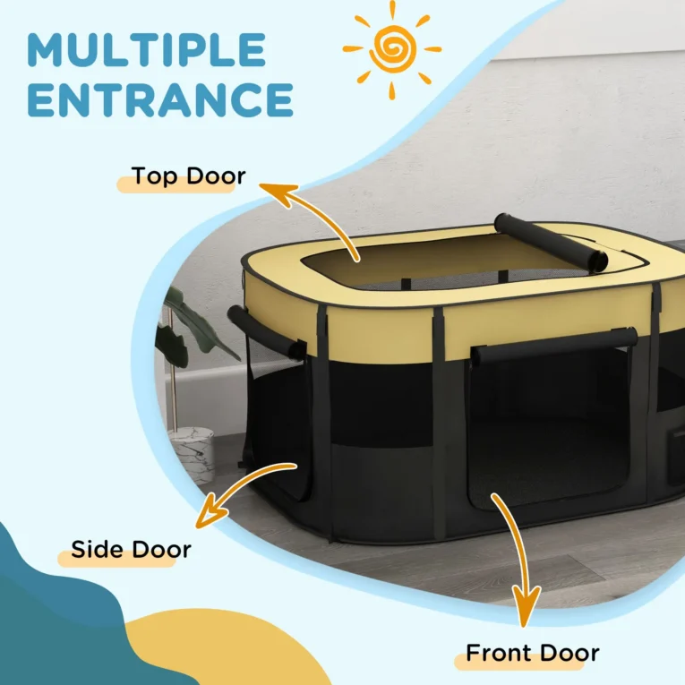 Foldable Dog Pen Portable Indoor/Outdoor – Yellow and Black