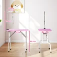 Folding Dog Grooming Table with Adjustable Arm – Pink, 81cm