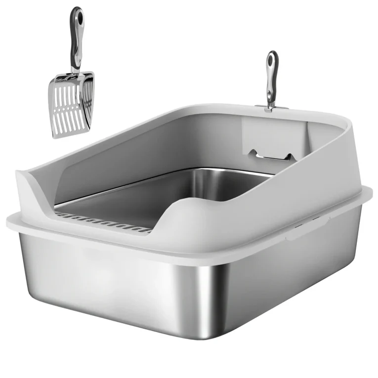XXL High-Sided Steel Cat Litter Tray with Scoop – Grey, 70cm XXL High-Sided Steel Cat Litter Tray with Scoop – Grey, 70cm