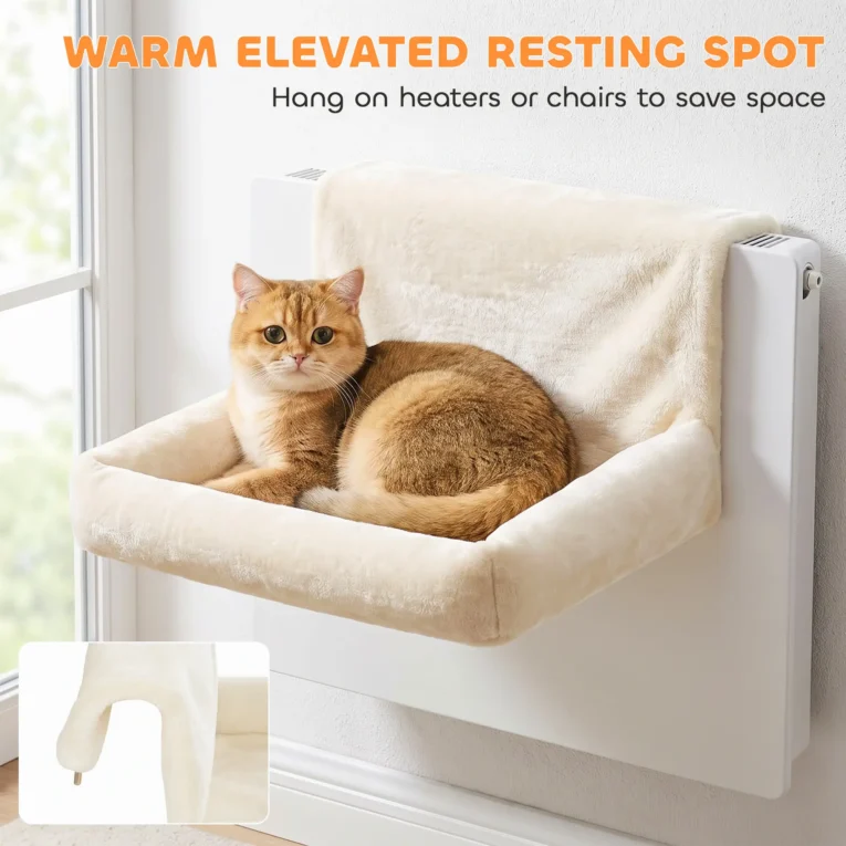 Cat Radiator Hammock Foldable Metal Frame – Cream White