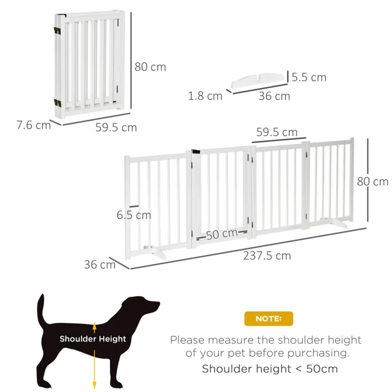 Four-Panel Freestanding Wooden Pet Gate – White, 80cm