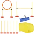 Dog Agility Course with Tunnel, Jump Ring and Weave Poles – Yellow