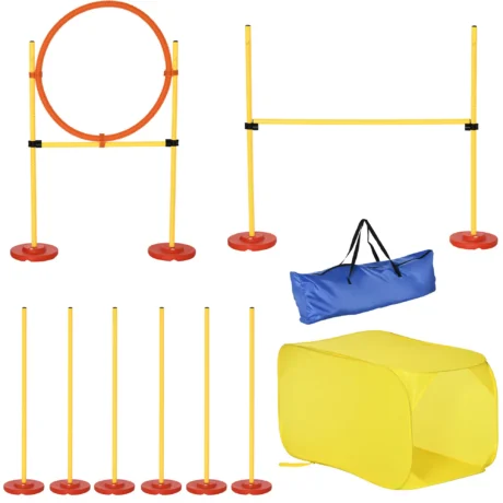 Dog Agility Course with Tunnel, Jump Ring and Weave Poles – Yellow