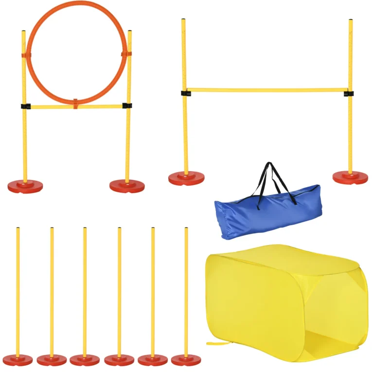 Dog Agility Course with Tunnel, Jump Ring and Weave Poles – Yellow