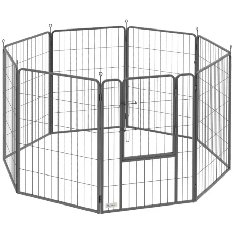 Eight-Panel Steel Dog Playpen with Gate – Black, 100cm High