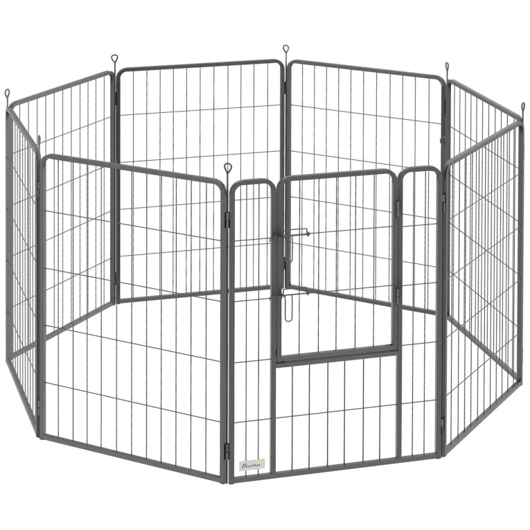 Eight-Panel Steel Dog Playpen with Gate – Black, 100cm High Eight-Panel Steel Dog Playpen with Gate – Black, 100cm High