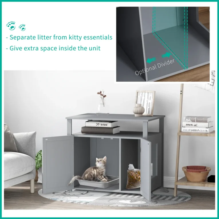 Cat Litter Cabinet with Adjustable Divider – Grey, 76cm