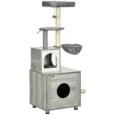 Enclosed Cat Litter Box with House and Scratching Posts – Grey and beige