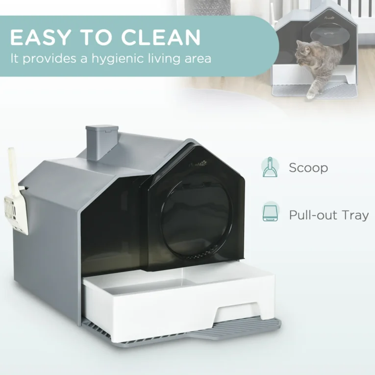 Hut-Style Cat Litter Box with Drawer – Grey