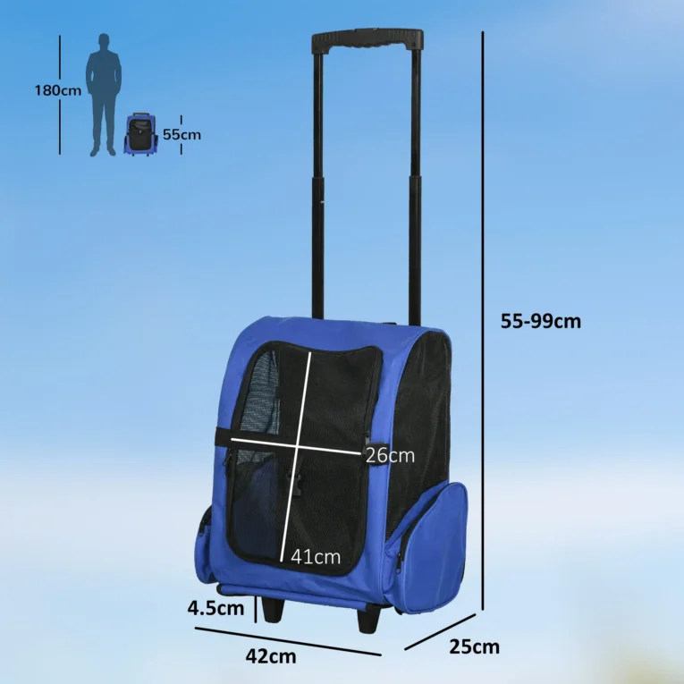 Pet Backpack and Wheeled Trolley Carrier – Blue, 4kg