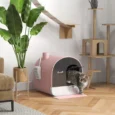 Hooded Cat Litter Box with Flap and Scoop – Pink