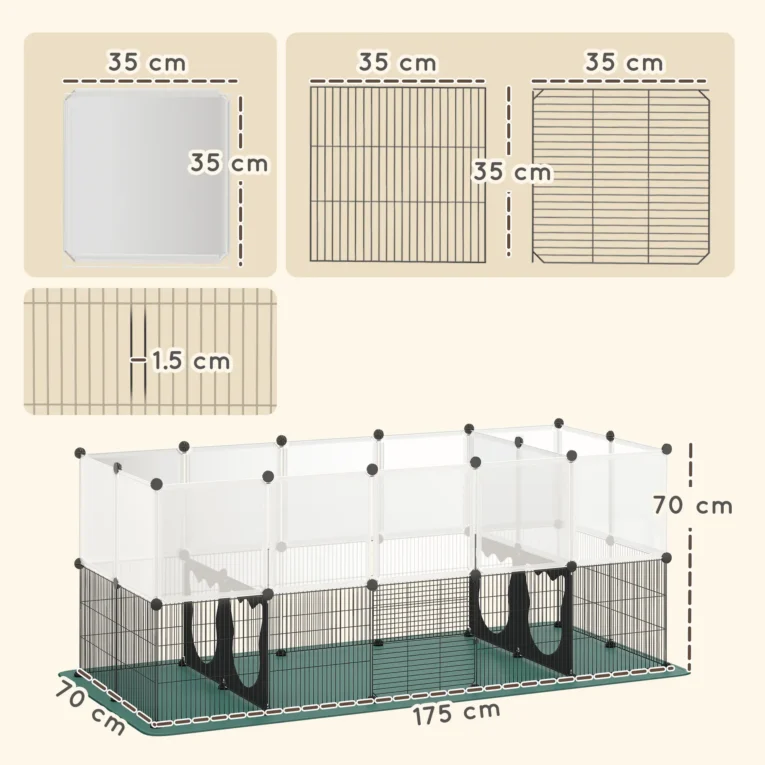 Modular Metal Small-Animal Playpen with Mat – Black, 34 Panels