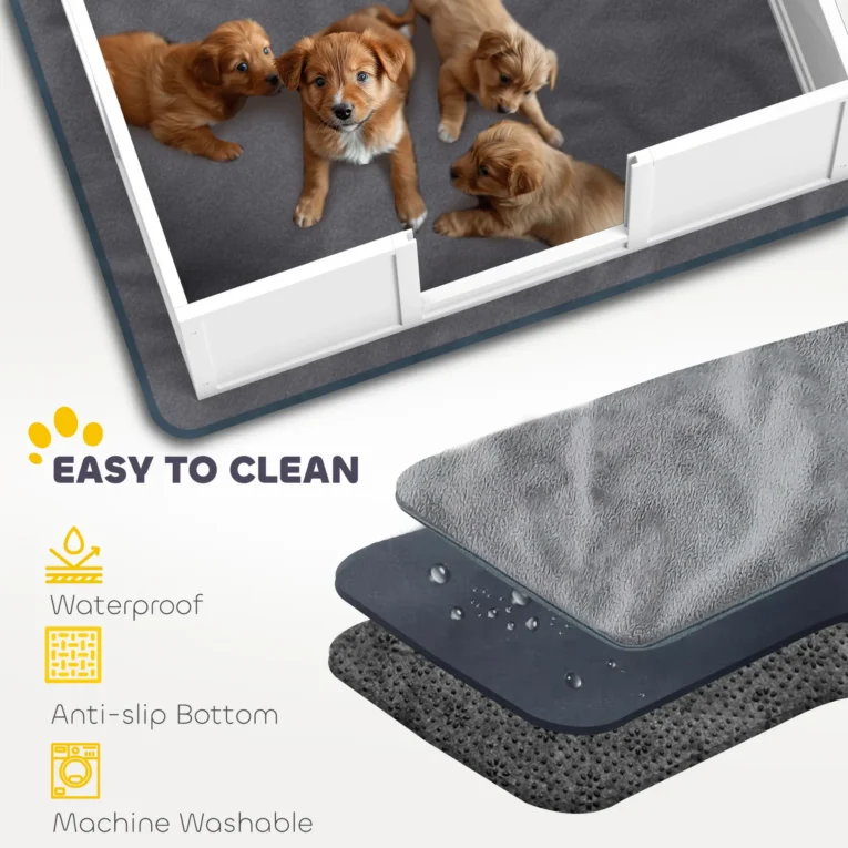Wooden Dog Whelping Box with Acrylic Panels and Pad – White, 124cm