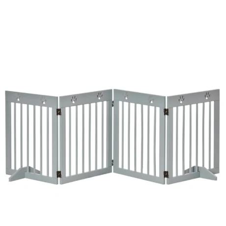 Four-Panel Freestanding Wooden Dog Gate – Light Grey, 204cm