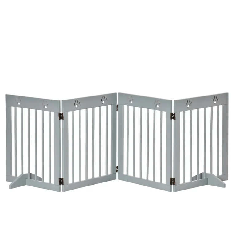 Four-Panel Freestanding Wooden Dog Gate – Light Grey, 204cm