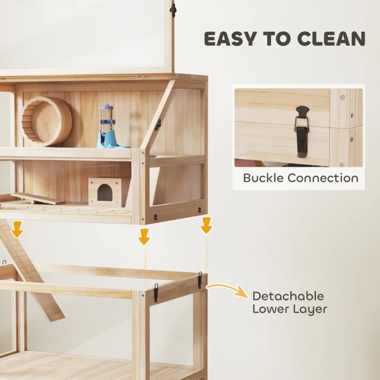 Wooden Hamster Habitat with Storage Shelf – Natural, 117cm High Wooden Hamster Habitat with Storage Shelf – Natural, 117cm High