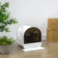 Hooded Cat Litter Box with Pull-Out Tray – White