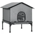 Raised Insulated Outdoor Cat House with Cushion – Grey, 62cm