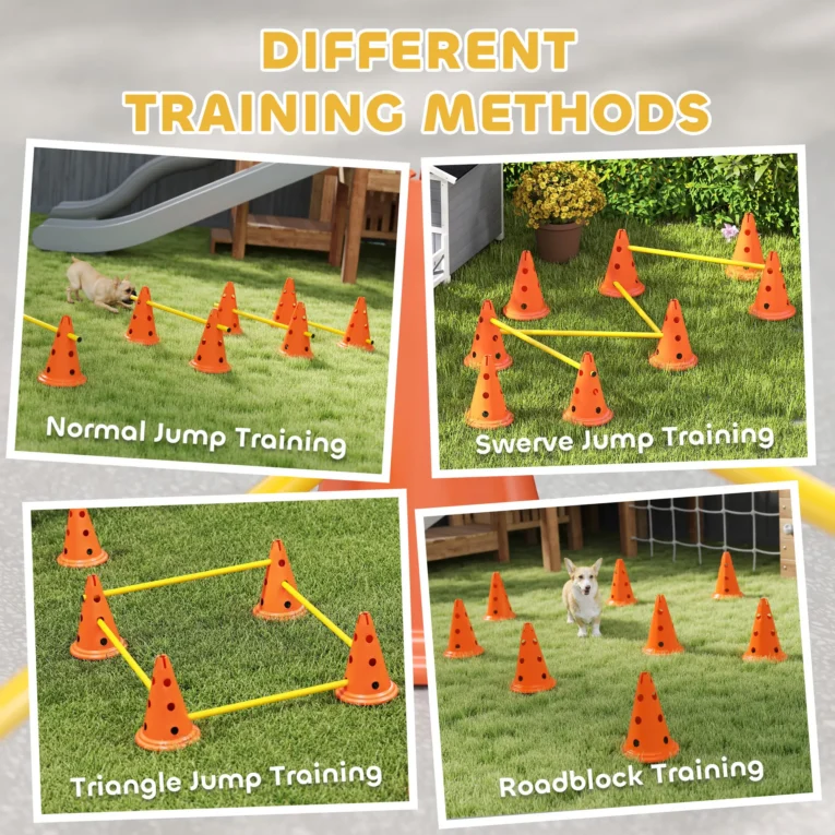 Four-Jump Dog Agility Set with Cones and Poles – Orange