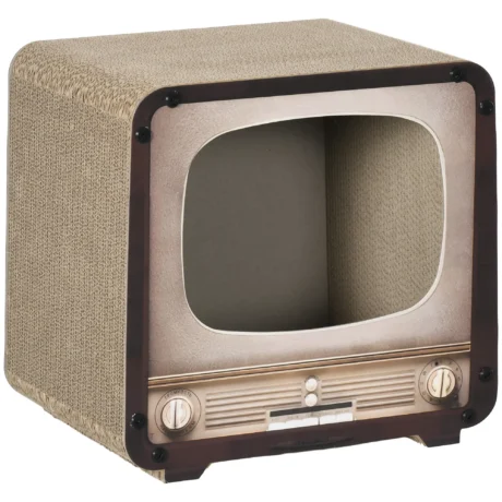 Television-Style Cardboard Cat House with Scratcher &ndash; Brown