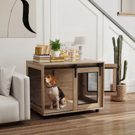 Dog Crate Furniture 80W x 58.5D x 63Hcm – Walnut Brown