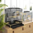 Metal Bird Cage with Perches, Bowls and Swing – Black, 59cm High