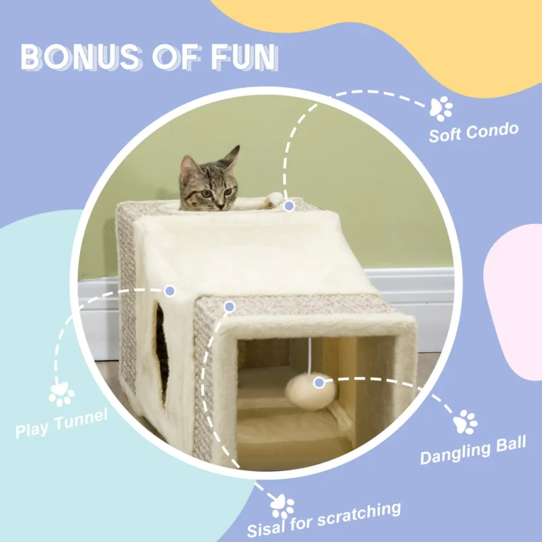Cat Tunnel with Caves and Scratching 98cm – Brown and Beige
