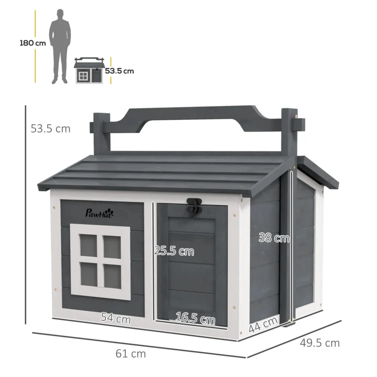 Compact Wooden Rabbit Resting House with Carry Handle – Grey