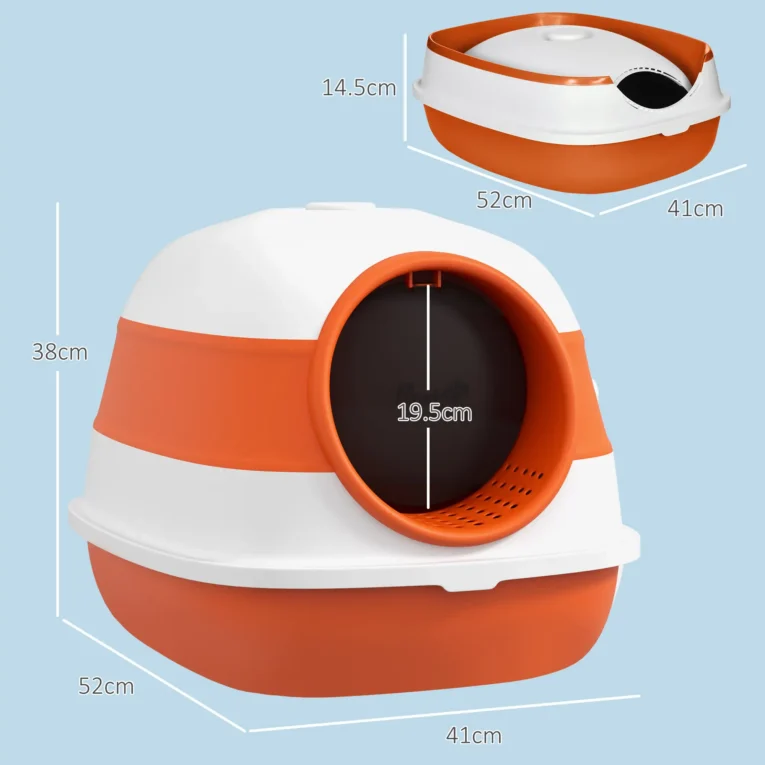 Folding Hooded Cat Litter Box with Scoop – Orange Folding Hooded Cat Litter Box with Scoop – Orange