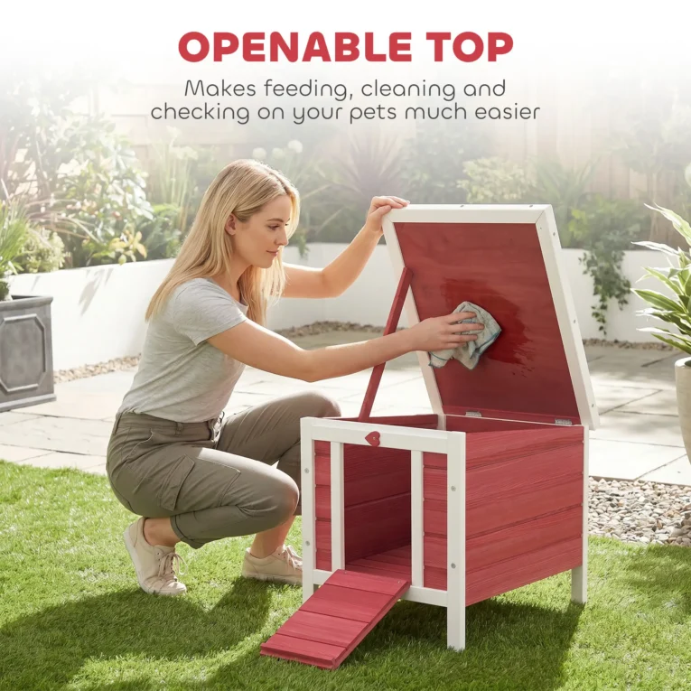 Wooden Rabbit Hutch 51x42x43cm – Red