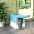 Folding Hooded Cat Litter Box with Scoop – Light Blue