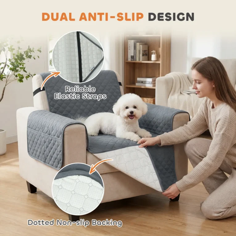 Pet Furniture Protector with Straps and Pockets – Grey, 192 × 177cm