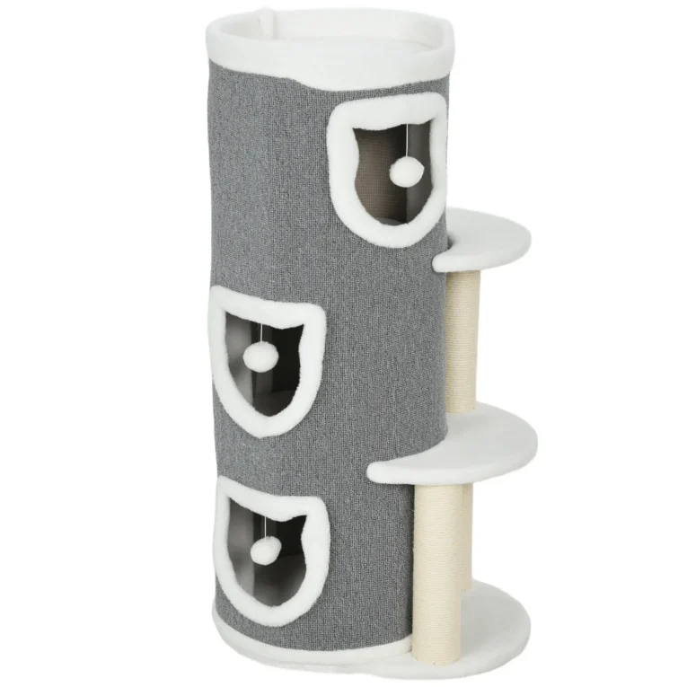 Three-Den Cat Scratching Barrel with Platforms – Grey, 101cm Three-Den Cat Scratching Barrel with Platforms – Grey, 101cm