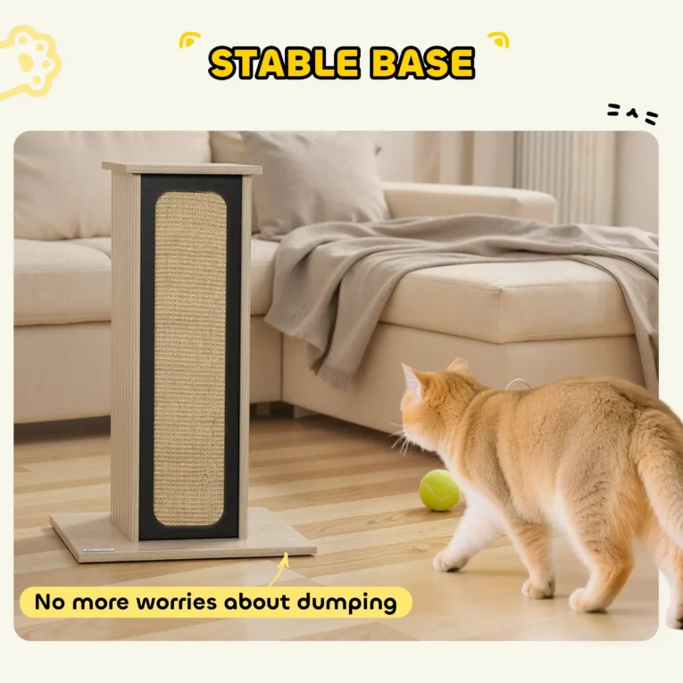Cat Scratching Column with Top Perch and Replaceable Board – Oak, 63cm Cat Scratching Column with Top Perch and Replaceable Board – Oak, 63cm