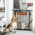Auto-Closing Pet Gate with Cat Flap – Black, 74–80cm
